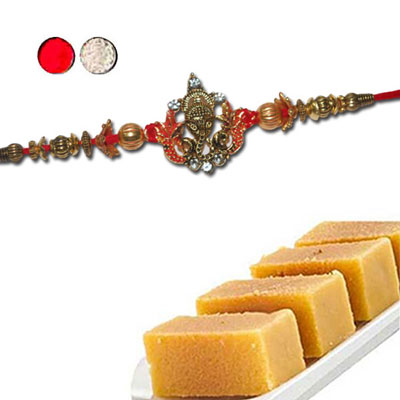 "Designer Fancy Rakhi - FR- 8410 A,  500gms of Milk Mysore Pak - Click here to View more details about this Product